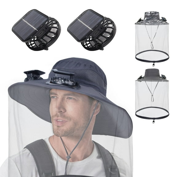 Solar Fan Hat with Mesh, AYAMAYA UPF50  USB Charging Solar Fans Sun Hat with Mosquito Net & Wide Brim for Working Hiking