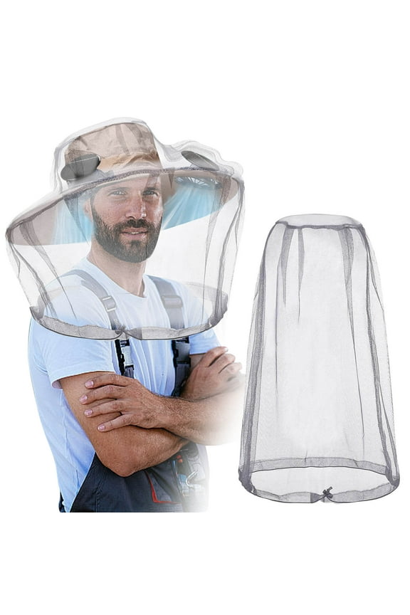 Mosquito Net Hat Cover for Baseball Caps & Bucket Hats - Insect Face Protector for Outdoor Fishing Camping - Breathable Mesh Head Net with Elastic Fit