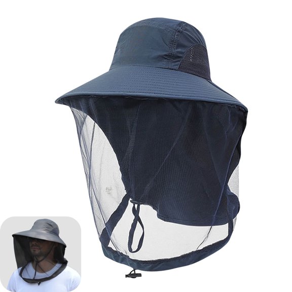 Mosquito Net Hat, Mosquito Net Head Hat with Sun Hat Net, Bee Hat Hunting Hat for Outdoor Camping and Gardening, Portable Insect Protection(Navy)