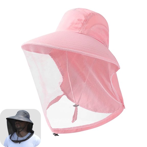 Mosquito Net Hat, Mosquito Net Head Hat with Sun Hat Net, Bee Hat Hunting Hat for Outdoor Camping and Gardening, Portable Insect Protection(Pink)
