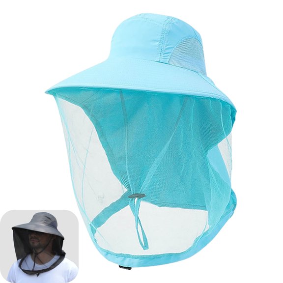 Mosquito Net Hat, Mosquito Net Head Hat with Sun Hat Net, Bee Hat Hunting Hat for Outdoor Camping and Gardening, Portable Insect Protection(Sky Blue)