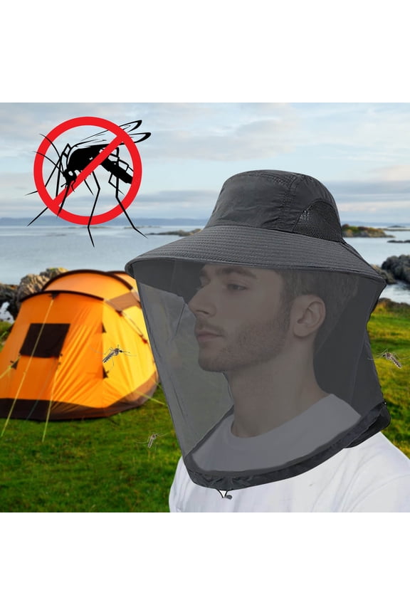 Mosquito Net Hat for Outdoor Activities - Wide Brim Sun Hat with 360° Foldable Mesh Face Cover,Breathable Bug Proof Head Net for Camping,Hiking,Gardening,Fishing,and Hunting,Adjustable Chin Strap