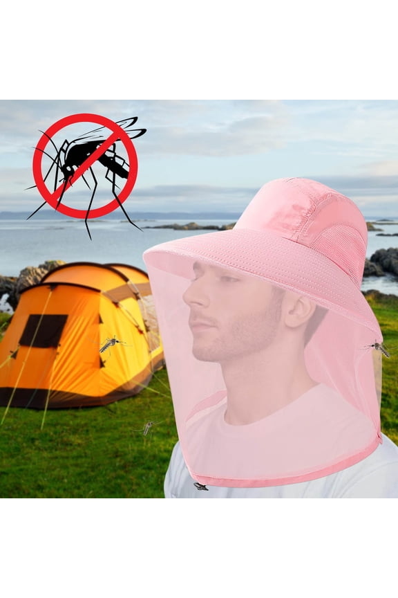 Mosquito Net Hat, Rvkxad Sun Hat With Net For Outdoor Camping, Breathable Bee Hat Hunting Hat For Gardening Hiking Fishing, Pink