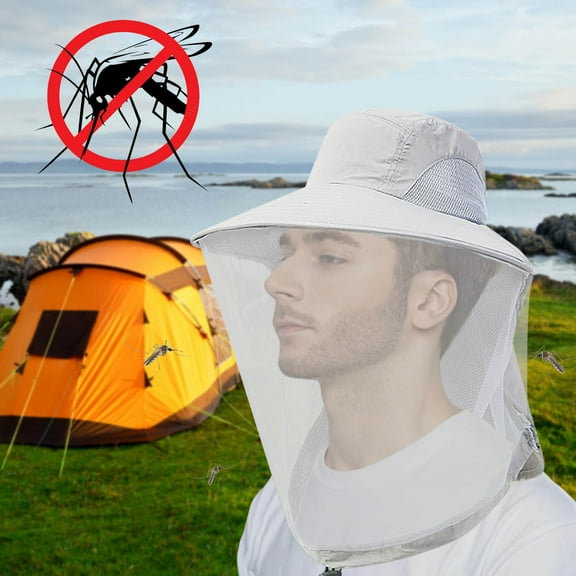 Mosquito Net Hat, Sun Protection Hat with Foldable Mesh for Outdoor Activities, Hiking, Camping, Fishing, Adjustable, Breathable, for Gardening and Hunting