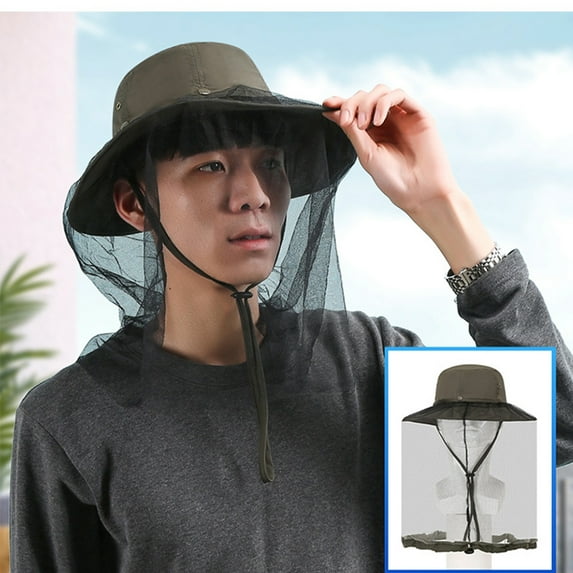 Mosquito Net Hat, UPF 50+ Sun Protection, with Hidden Netting for Beekeeping, Hiking, Men and Women/ArmyGreen