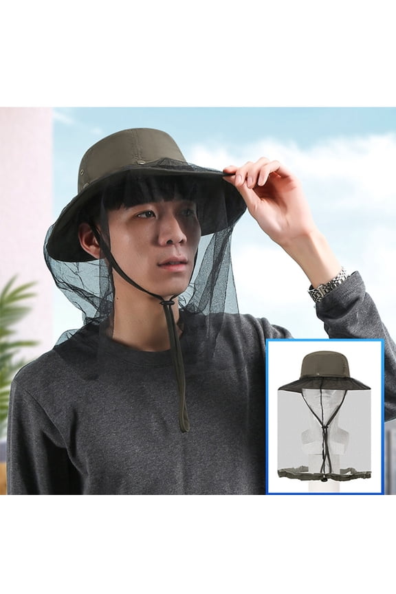 Mosquito Net Hat, UPF 50+ Sun Protection, with Hidden Netting for Beekeeping, Hiking, Men and Women/ArmyGreen
