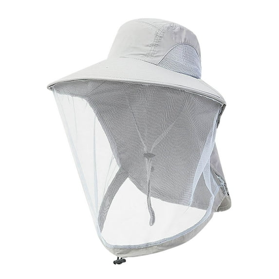 Mosquito Net Head Hat with Sun Protection - Foldable Mesh Bee Hat for Outdoor Camping, Gardening, and Hiking, Gray