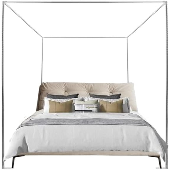 Mosquito Net Stand for 4.92ft & 5.91ft Beds, Stainless Steel Bed Canopy Frame, Rust-Resistant & Modern Design, Easy to Assemble with L-Shaped Base for Stable Support  Silver$$Bedding