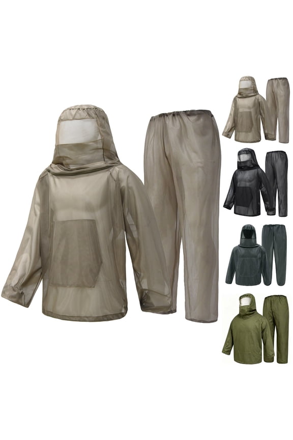 Mosquito Net Suit for Men Women Fishing Hiking Mesh Suit with Hood Outdoor Bug Protection 2 Piece Set Lightweight Full Body No-See Garden Camping Khaki XL