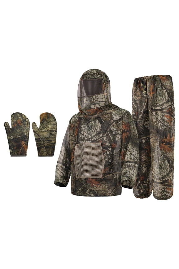 Mosquito Net Suit for Men Women Hunting Fishing Camo Mesh Suit with Hood Outdoor Protection 3 Piece Set Lightweight Full Body No-See Garden Camping Khaki L