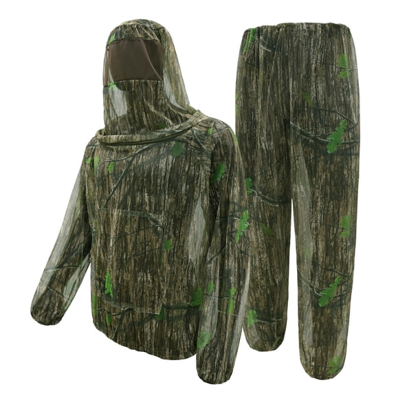 Mosquito Net Suit for Men Women Hunting Fishing Camo Mesh Suit with Hood Outdoor Protection Outfit Sets Lightweight Full Body Mosquito Net Suits Green XL