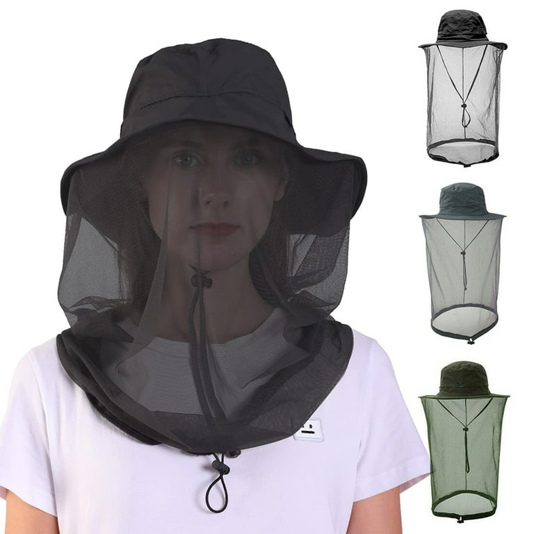 Mosquito Net Sun Hat with Neck Face Cover for Men Women, IC ICLOVER Outdoor  Bug Bee Protection Mesh Fishing Cap Black 