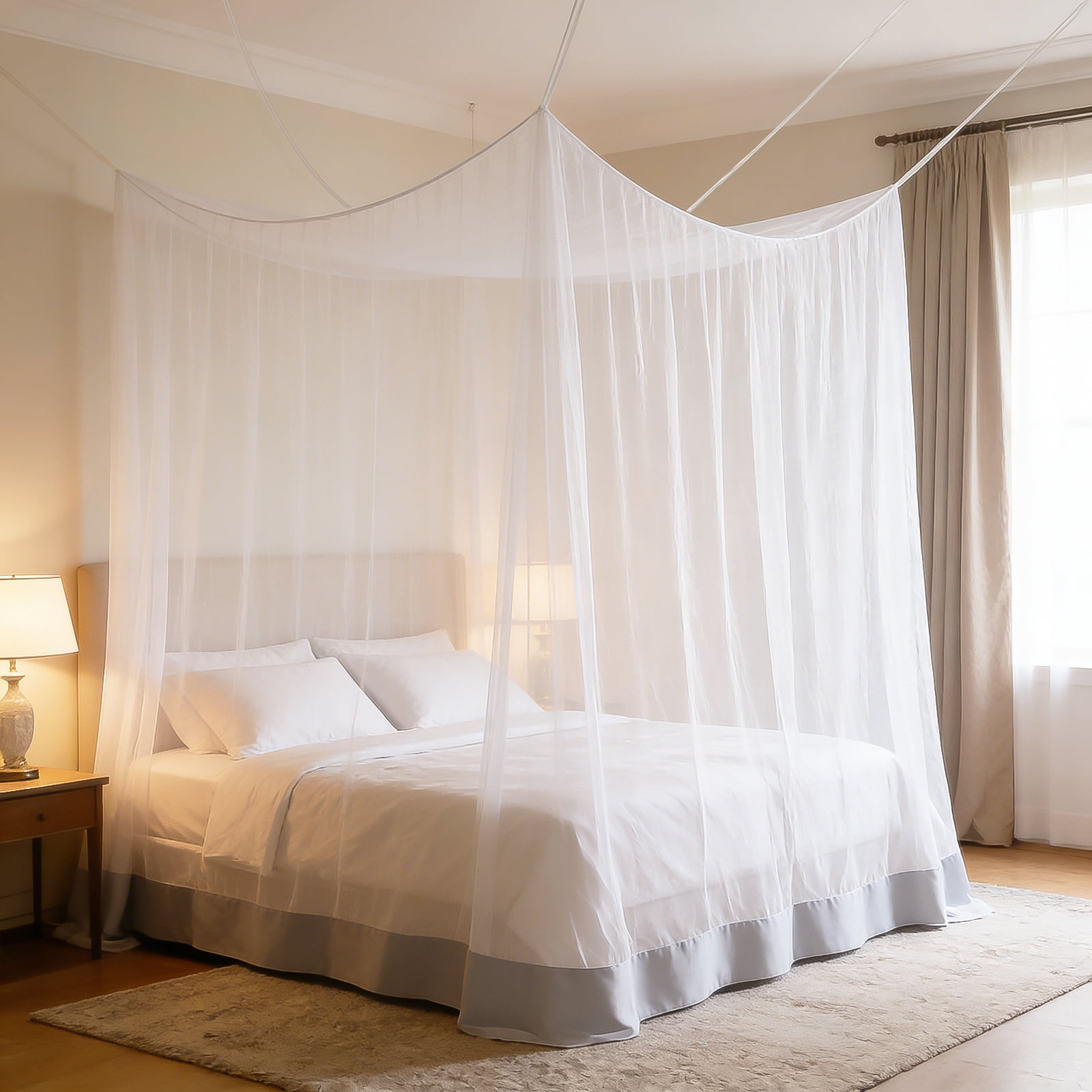 Mosquito Net for Bed, Camping Mosquito Net, Large White Bed Canopy Hanging Bed Net, Ideal for Bedroom Decorative, Travel with Storage Bag