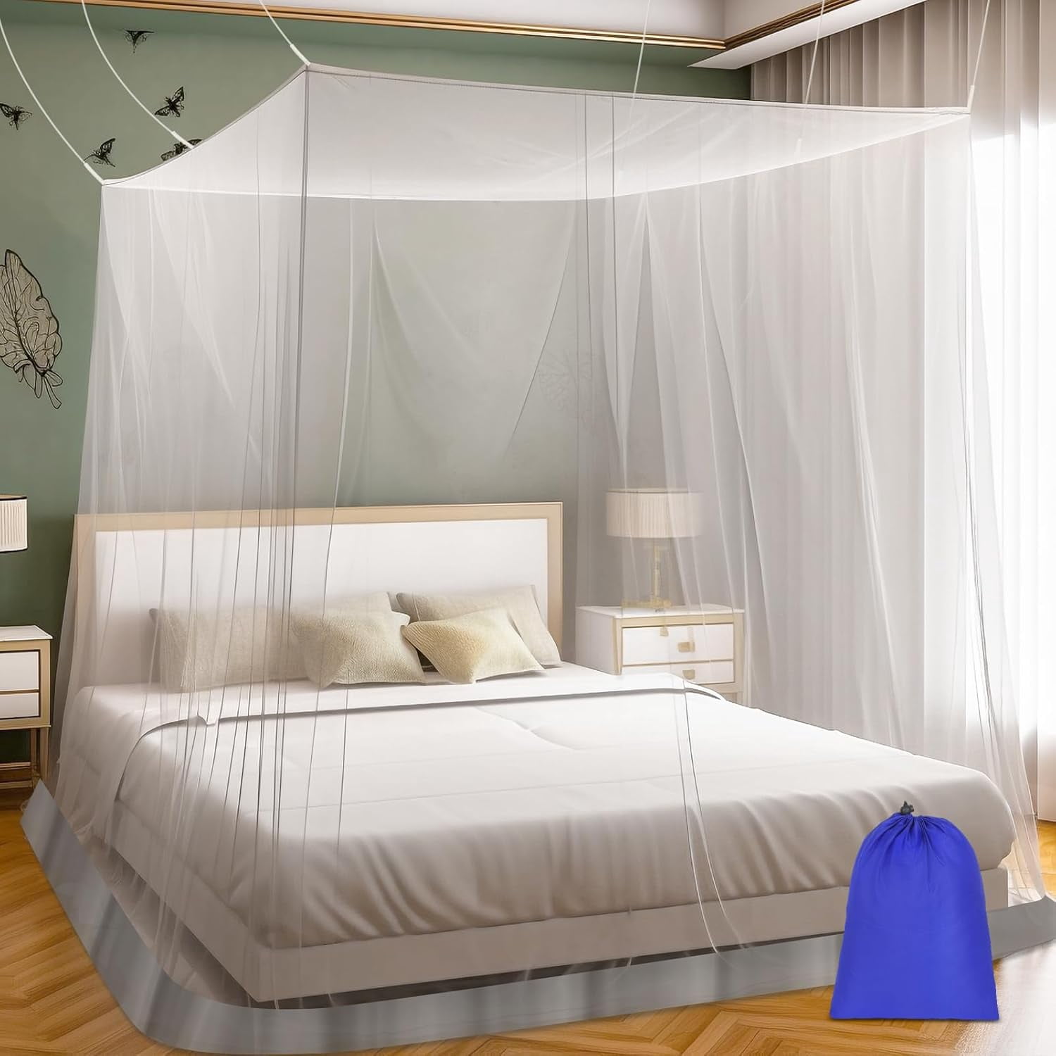 Mosquito Net for Bed, Large White Bed Canopy for Girls, Hanging Bed Net, Ideal for Bedroom Decorative, Travel with Storage Bag (Round)