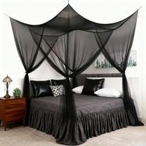 Mosquito Netting, Bed Canopy Mosquito Net for Bed, Canopy Bed Curtains for Twin Full Size, 4 Corner Post Bedroom Canopy for Kids Adults, Square Bed Drapes Home Decor,  Black