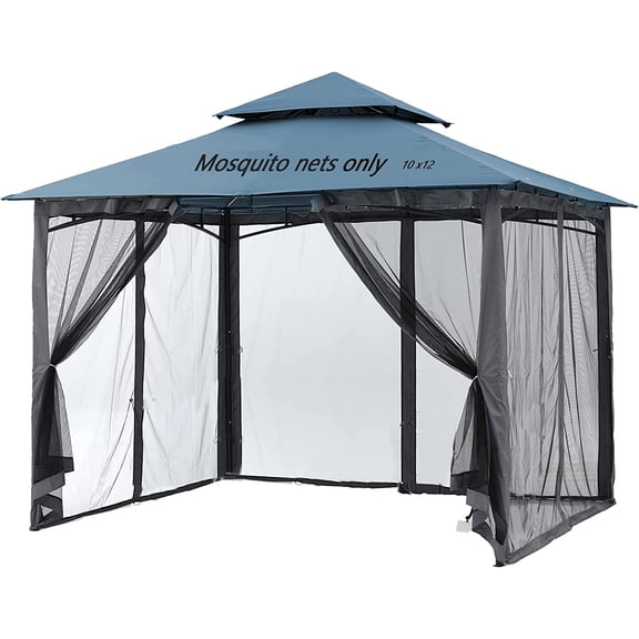 Mosquito Netting for Gazebo Canopy, Replacement Screen Walls Netting with Slip Rings, 4-Door Zipper, Easy to Install Black (Net Only) (10x12FT)