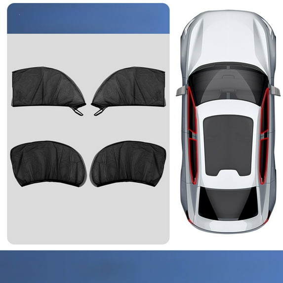 Proof Car Window Net Sunshade Side Curtain, Universal Screen Window Shield for Cars, Black, 75x65cm, Set of 4