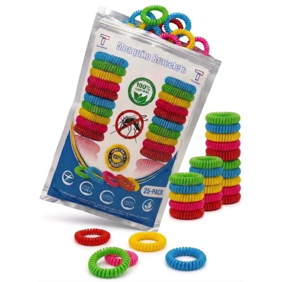 Mosquito Repellent Bracelet - 25Pack - Deet Free Bug Bands for Kids, Adults & Pets - 100% Natural