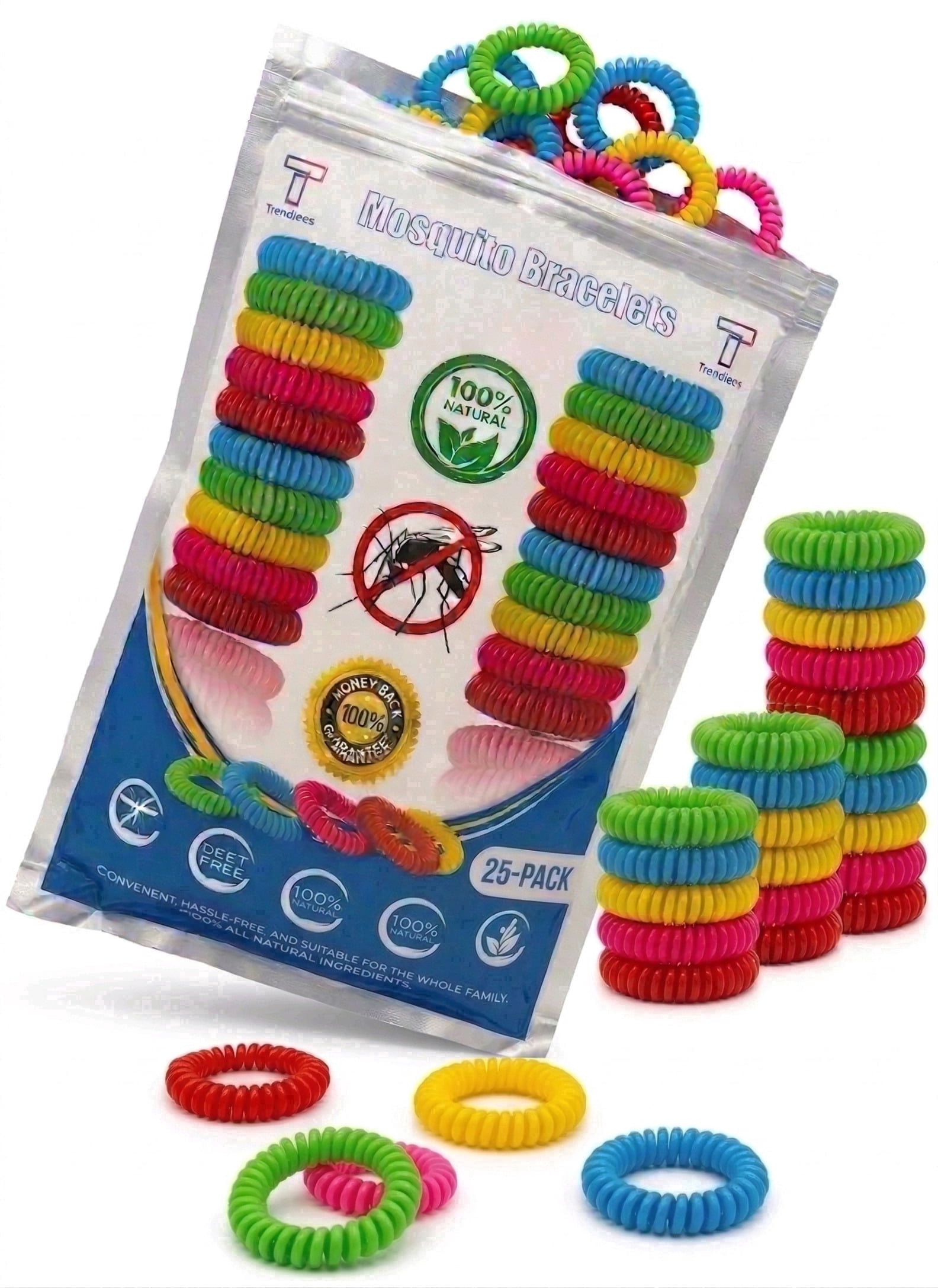 Mosquito Repellent Bracelet - 25Pack - Deet Free Bug Bands for Kids, Adults & Pets - 100% Natural