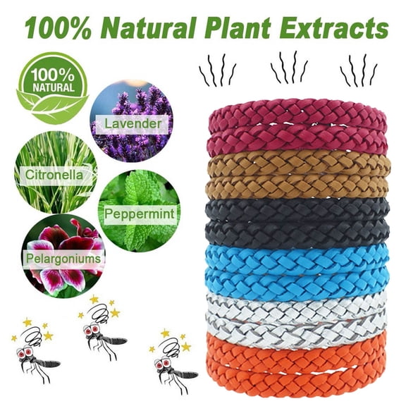 Mosquito Repellent Bracelets 12 Pack Reusable Adjustable Wristbands with Natural Citronella Essential Oils Outdoor Insect Protection Bands for Adults Kids Camping Hiking Fishing Travel Backyard
