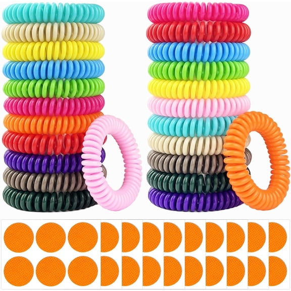 Mosquito Repellent Bracelets 24 Pack, Individually Wrapped Mosquito Repellent Bands with 60 Pcs Mosquito Stickers Patches, Natural Insect Bug Wristbands for Kids and Adults