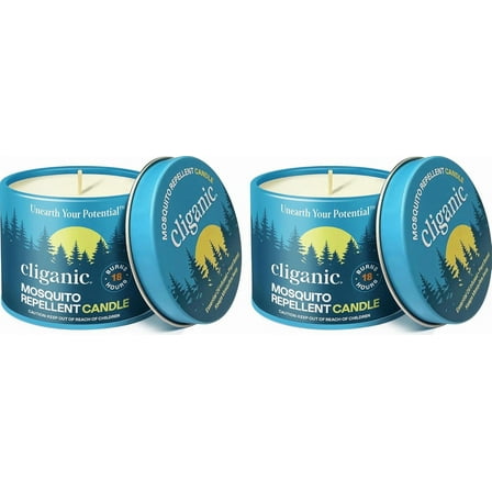 Cliganic Natural Outdoor Mosquito Repellent Candle with Essential Oils, 4 oz, 2 Pack