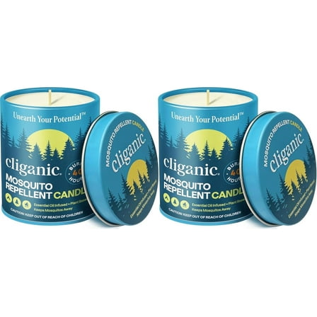 Cliganic Natural Outdoor Mosquito Repellent Candle with Essential Oils, 9 oz, 2 Pack