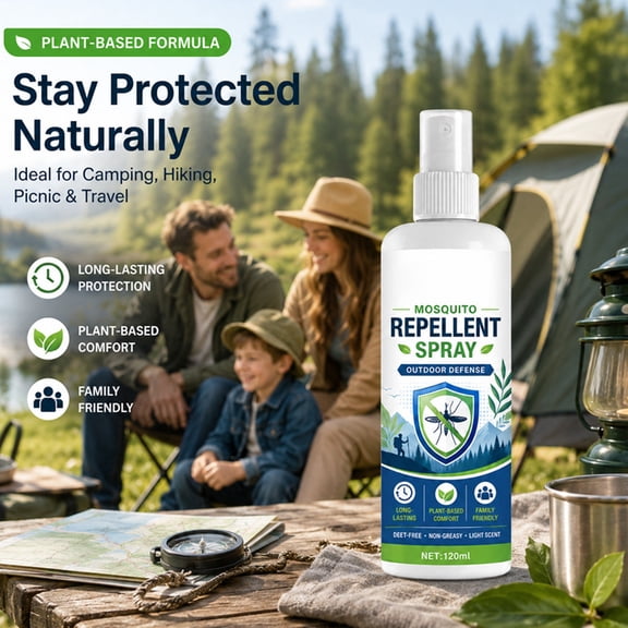 Mosquito Repellent Spray 120ml Plant Based Formula Non Greasy Light Scent Long Lasting Outdoor and Indoor Use Family Safe DEET Free Protection