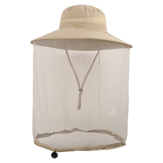 Mosquito Repellent Sun Hat with Net - Khaki - Breathable UV Protection Bucket Hat for Hiking, Fishing & Gardening (56-60cm)