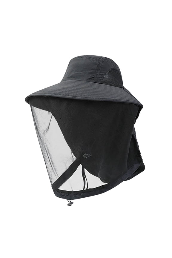 Mosquito Safari Mesh Net Hat with Neck Flap, Sun Protection Women Men Bug Cap, Hidden Netting Boonie for Fishing Black