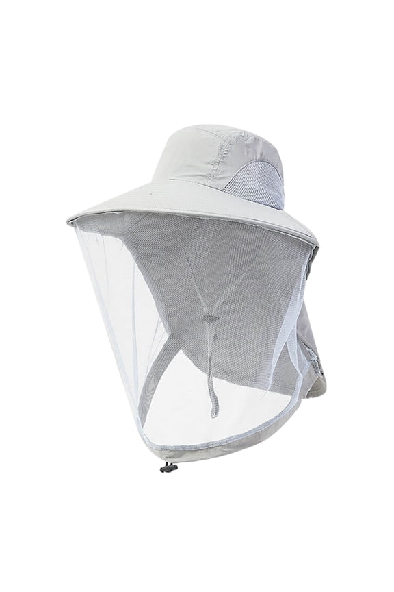 Mosquito Safari Mesh Net Hat with Neck Flap, Sun Protection Women Men Bug Cap, Hidden Netting Boonie for Fishing Gray