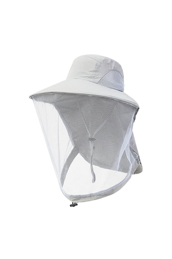 Mosquito Safari Mesh Net Hat with Neck Flap, Sun Protection Women Men Bug Cap, Hidden Netting Boonie for Fishing Gray