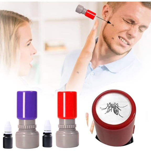 Mosquito Stamp,Mosquito Stamp Prank Funny Stamper Self Inking Stamps, Novelty Fake Bug Insect Print Funny for April Fools Day, Party Favor (A 2PCS)