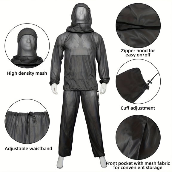 Mosquito Suit, Bug Net Pants & Jacket with Hood, Full Body Bug Suit for Gardening & Outdoor Protection from Bugs, Flies, Gnats, No-See-Ums & Midges, Mosquito Clothing for Women & Men