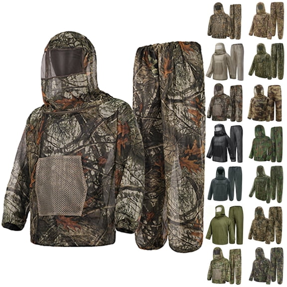 Mosquito Suit for Men Women Fishing Hiking Camo Mesh Suit with Hood Outdoor Bug Protection Outfit Sets Lightweight Full Body Bug Net Clothing Beige XL