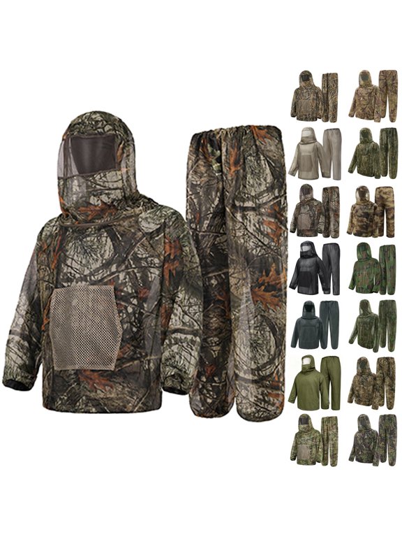 Mosquito Suit for Men Women Fishing Hiking Camo Mesh Suit with Hood Outdoor Bug Protection Outfit Sets Lightweight Full Body Bug Net Clothing Beige XL