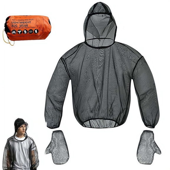 Mosquito Suit - Net Jacket with Hood - Mesh Bug Suit for Outdoor Protection from Flies, Gnats, Mosquito Clothing for Men & Women with Carrybag