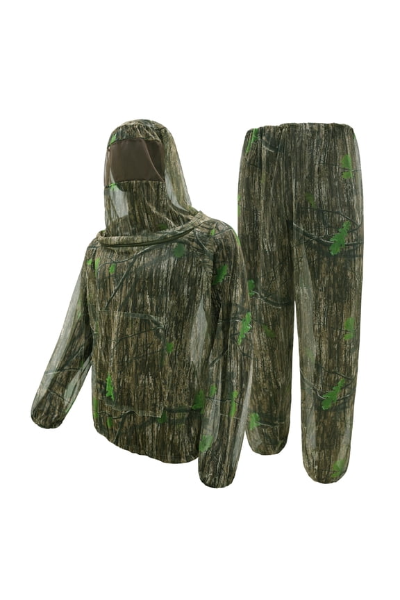 Mosquito Suit for Men Women Fishing Hiking Camo Mesh Suit with Hood Outdoor Protection Outfit Sets Lightweight Full Body Mosquito Net Suits Green M