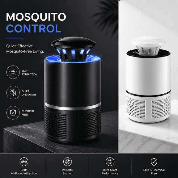 Mosquito Trap Indoor, 6-LED Blue Light Bug Zapper with Quiet Fan, USB Fruit Fly Gnat Catcher for Bedroom Kitchen, No Refill