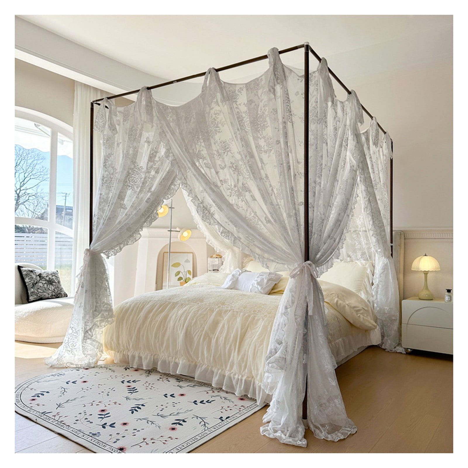 Mosquito net canopy bed, 4 corner posts bed canopy bed curtain, bedroom decoration accessories for girls adults