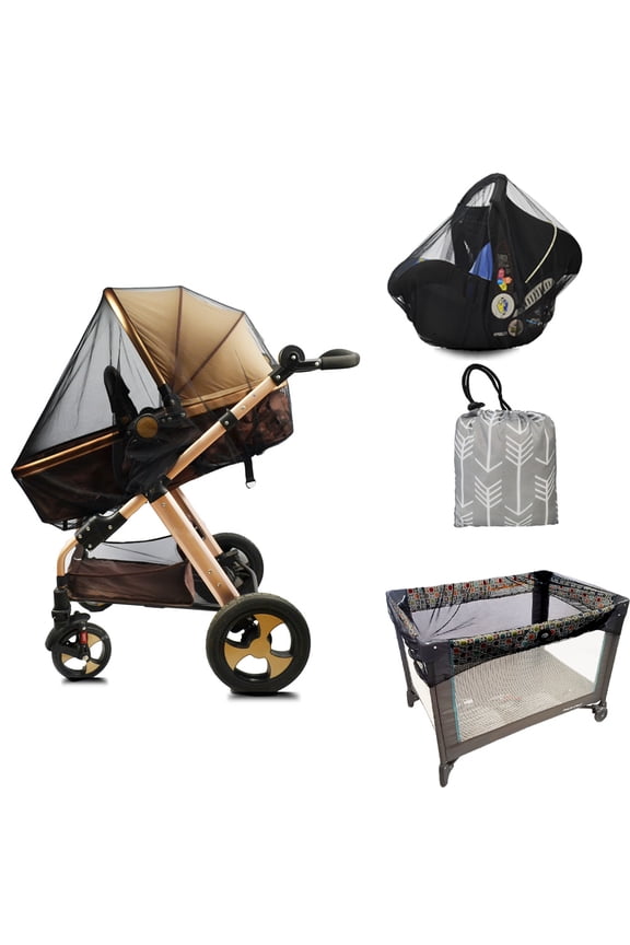 Mosquito net for stroller, baby stroller bug net with Sewn in Pouch, small hole mesh, Black