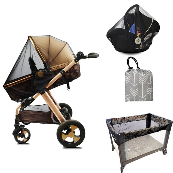 Mosquito net for stroller, baby stroller bug net with Sewn in Pouch, small hole mesh, Black