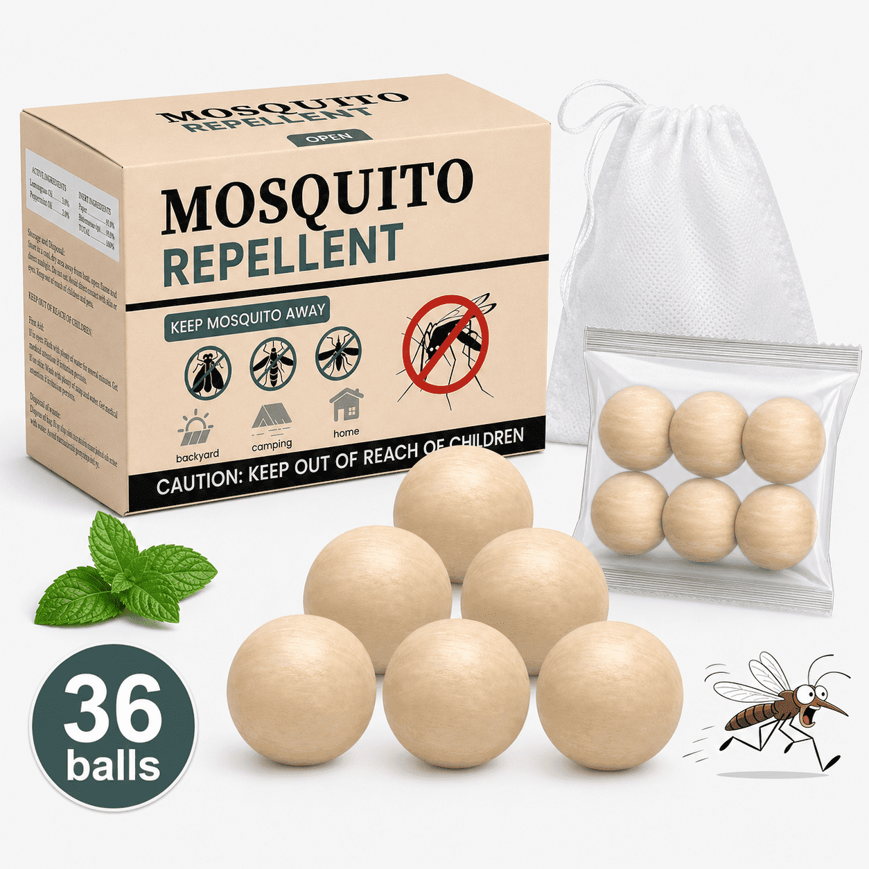 Peppermint Oil Mosquito Repellent - 36Pack Mosquito Repellent Balls for House Garage to Get Rid of Outdoor Indoor for Out Safe for Humans & Pets, kids tick repellent .