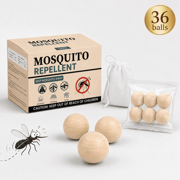 MosquitoRepellent Outdoor Patio, MosquitoRepellent Pouches Plant-Based Long-Lasting with Geraniol, Citronella, Peppermint (36 Balls)