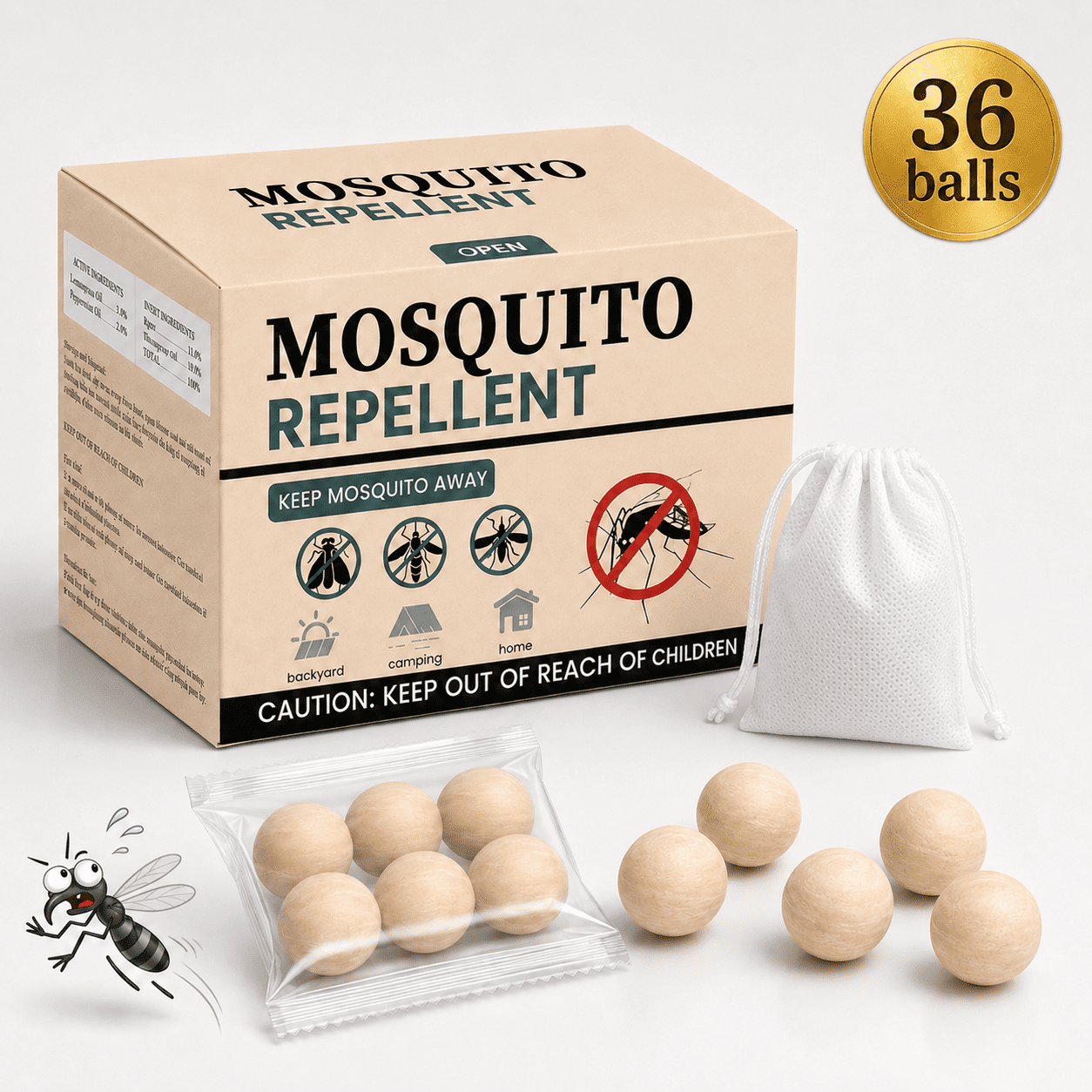 MosquitoRepellent Outdoor Patio, Mosquitoes Repellent Outdoor Powerful, Patio MosquitoRepellent Outdoor Mosquito Trap for Yard, Camping, Child&Pets Friendly 36 Balls