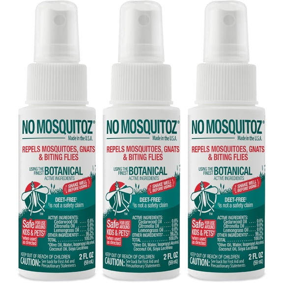 No Mosquitoz Botanical Insect Repellent, DEET-Free, Made with Natural Essential Oils, Non-Greasy Formula, Woodsy Scent, 2 Fl. Oz. Spray Bottle 3-Pack
