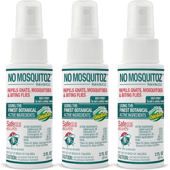No Mosquitoz Botanical Insect Repellent, DEET-Free, Made with Natural Essential Oils, Non-Greasy Formula, Made in The USA, Woodsy Scent, 2 Ounce Spray Bottle, 3-Pack