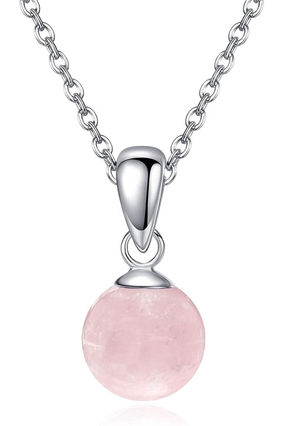 Moss Agate/Amethyst/Rose Quartz/Jade/Larimar/Opal Necklace Sterling Silver Natural Gemstone Ball Pendant Necklace Gemstone Jewelry for Women