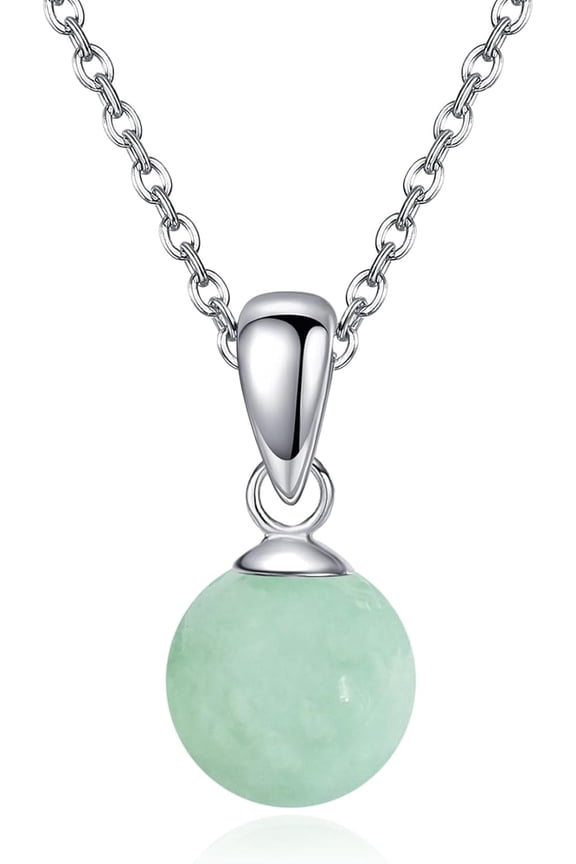 Moss Agate/Amethyst/Rose Quartz/Jade/Larimar/Opal Necklace Sterling Silver Natural Gemstone Ball Pendant Necklace Gemstone Jewelry for Women