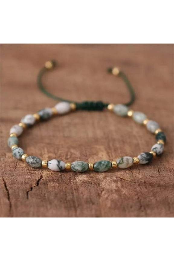 Moss Agate Bead Minimalist Dainty Healing Protection Chakra Reiki Gifts Bracelet